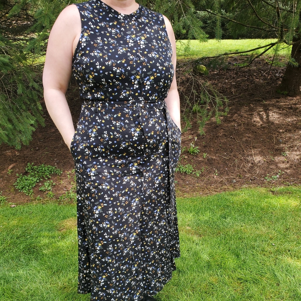 Banana Republic Factory, Black Floral Sleeveless Sheath Dress, Size 14